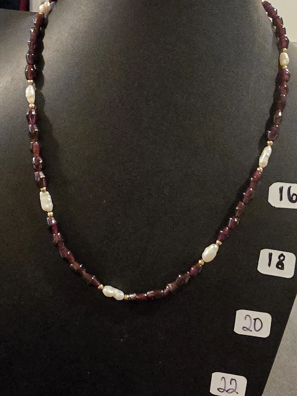 Garnet Bead and Freshwater Pearl Necklace - Deep Red